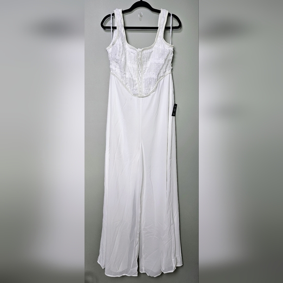 Lulus Majorly Iconic White Swiss Dot Ruffled Lace-up Sleeveless Braided Jumpsuit - Picture 9 of 15